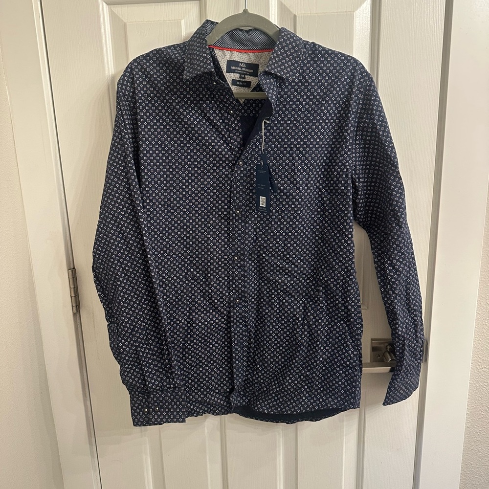 Michael Brandon Dark Blue Geometric Shirt Slim Fit